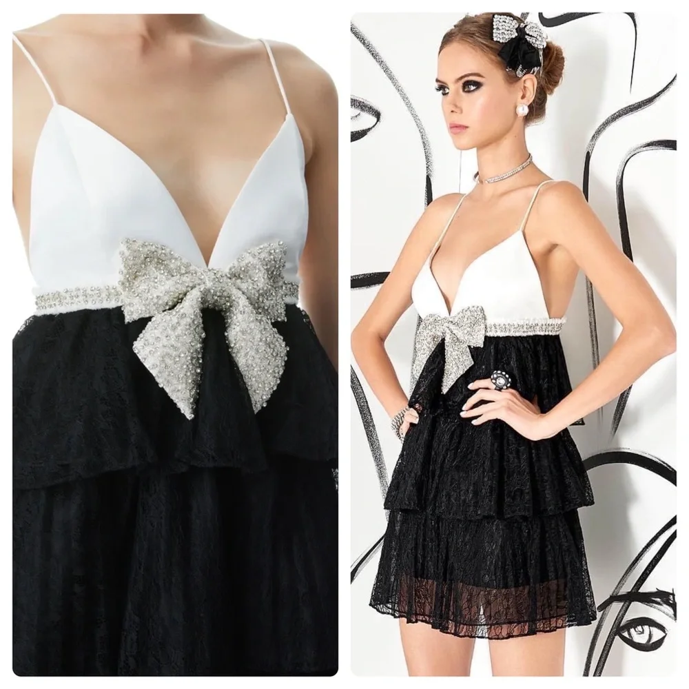 ALICE + OLIVIA Cairo Embellished Bow Mini Dress - Picture 1 of 14